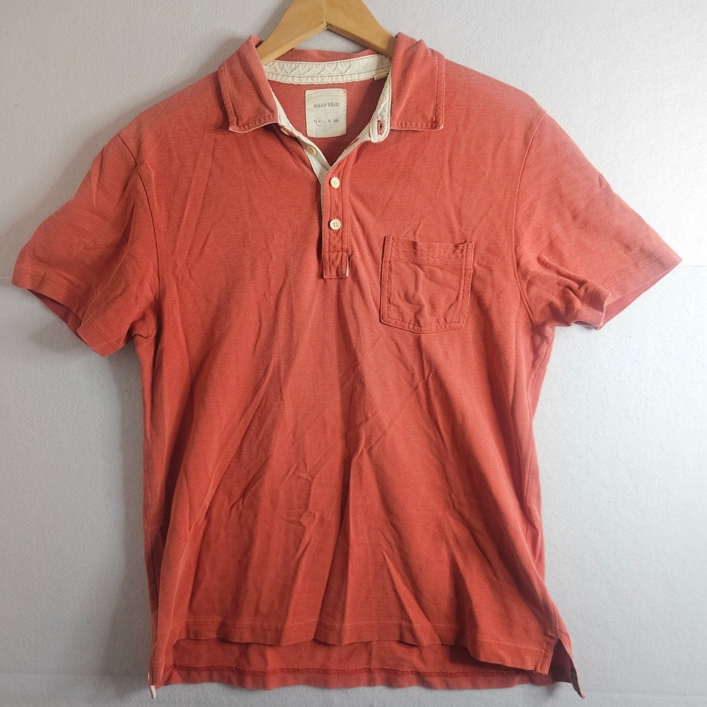 Billy Reid Mens Cotton Pique Short Sleeve Polo Shirt Coral Orange Size Medium